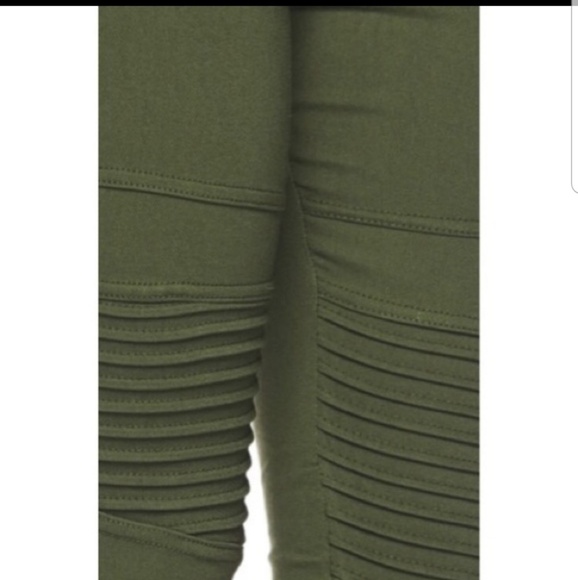 Olive moto jean leggings with ankle zipper - Picture 3 of 8
